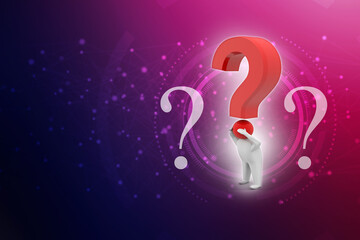 3d illustration Question Mark. 3D. 3d small people - complicated question mark