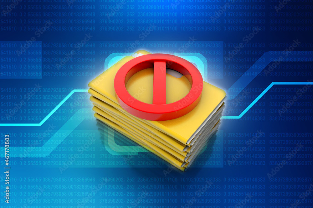 Aufkleber 3d rendering red stop symbol and yellow folder