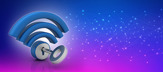 3d illustration technology WiFi lock
