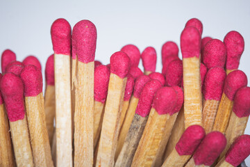 Macro view of safety match sticks in a match box
