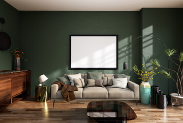 3D illustration Mockup photo frame in living room rendering