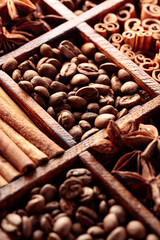 Coffee beans with spices.