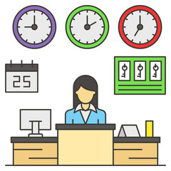 Concierge Concept, Front desk clerk Vector Icon Design, Hotel and Motel Services Symbol, Vacations Rental Sign, Restaurant Supplies Stock Illustration