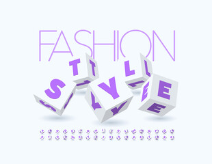 Vector text template Fashion Style. Modern cubic Font. Set of trendy Alphabet Letters and Numbers