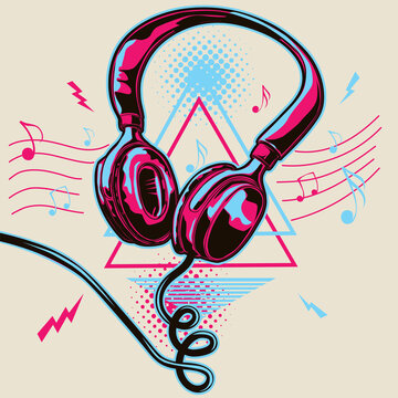 Colorful musical headphones and notes - music design Stock Vector | Adobe Stock Colorful musical headphones and notes - music design Stock Vector | Adobe Stock