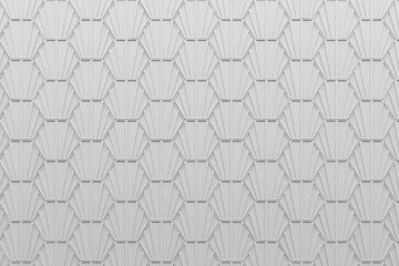 White hexagonal abstract background. Modern cellular honeycomb 3d panel with hexagons, 3d wall texture, Geometric background for interior wallpaper design, 3d rendering