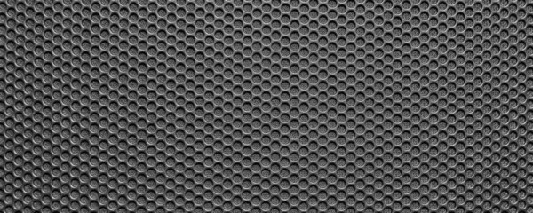 Perforated metal (chrome, steel, iron, silver) texture,  metallic backdrop, acoustic speaker grill surface with little round holes,  banner, Copy space for interior design background, wallpaper