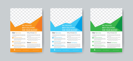 Corporate Business Flyer Template Layout with 3 Colorful Accents and Grayscale Image Masks