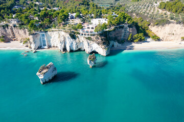 Aerial view of baia delle zagare beach, gargano, puglia