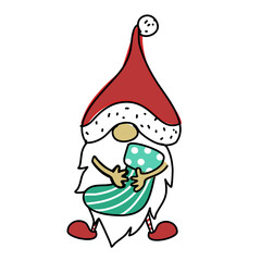 Christmas gnomes hand drawn cartoon vector Santa Claus with a gift 