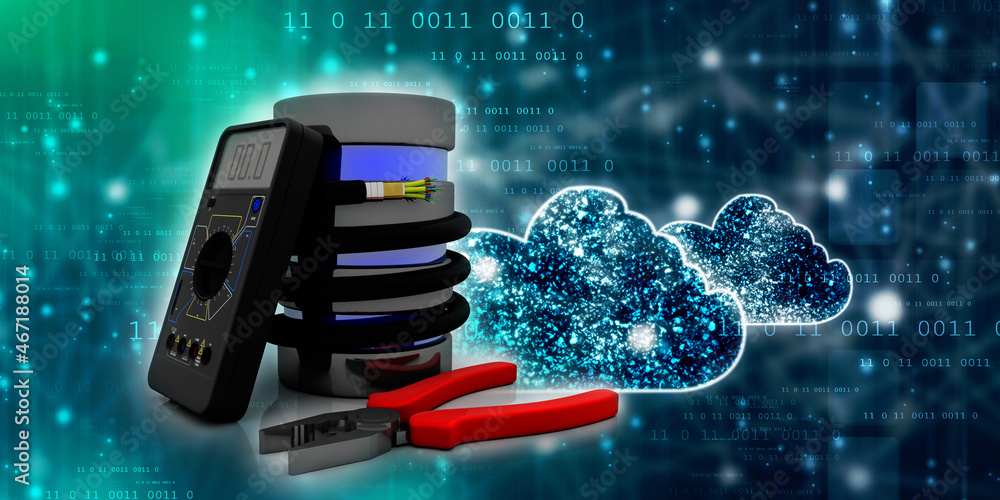 Poster 3d rendering fiber optical cable detail connected database with multi meter near cutting player