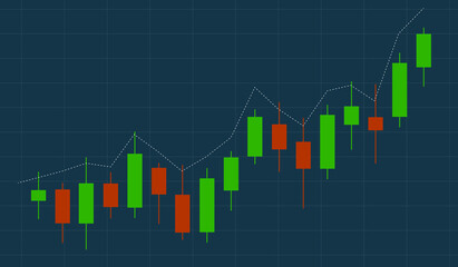 green and red stock market chart with blue black background Forex market trading