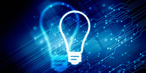 

2d illustration bulb future technology, innovation background, creative idea concept 