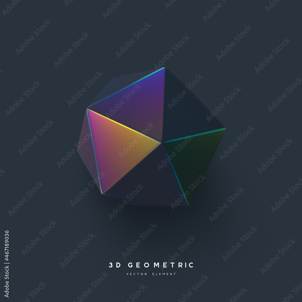 Aufkleber 3d render realistic primitive. glossy holographic geometric shape isolated on dark background. iride