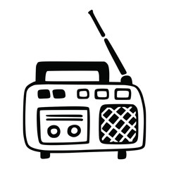 Fototapeta premium Record player, doodle sketch. Radio in naive illustration style. Hand drawn vector picture.