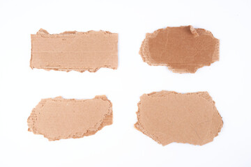 Set of brown cardboard pieces with blank place for text or picture isolated on white background, clipping path