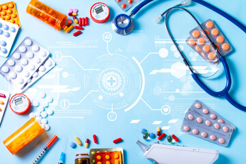 Healthcare concept on blue