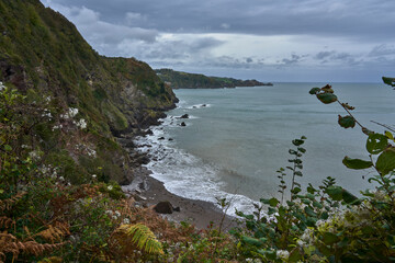View of a cove, a stony beach in Devon UK