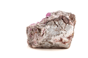 Macro mineral stone Cobalt Calcite rock on white background