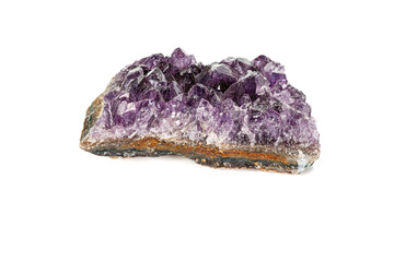 Amethyst Crystal Druse  macro mineral on white background close up