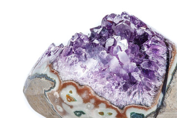 Amethyst Crystal Druse  macro mineral on white background