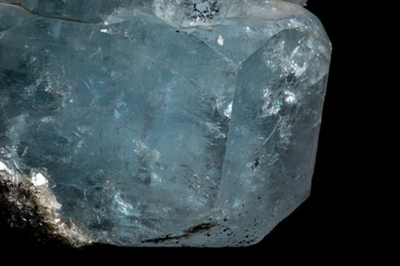 Macro mineral stone Aquamarine on a black background