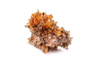 Macro of mineral stone Creedite on microcline on white background