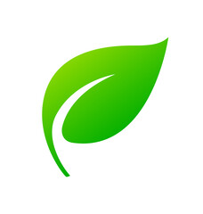 single stylized lush green leaf with stem icon