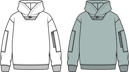 Hoodie Vector Design, Fashion Flat Sketch, Fashion Template, Unisex Hoodie Design, hoodie fashion cad. You can use it as a base in your collection, color it as you like and place your print pattern.