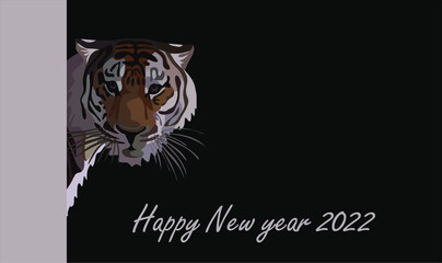 vector drawing of the silhouette of a tiger, the symbol of 2022 on a black background