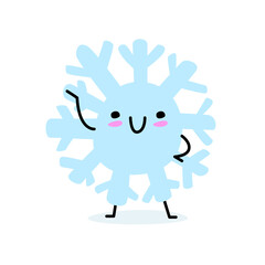 Cute and funny character snowflake on an isolated background. Smiles and waves welcoming the year 2022. Trendy minimalistic simple illustration about winter and snow.