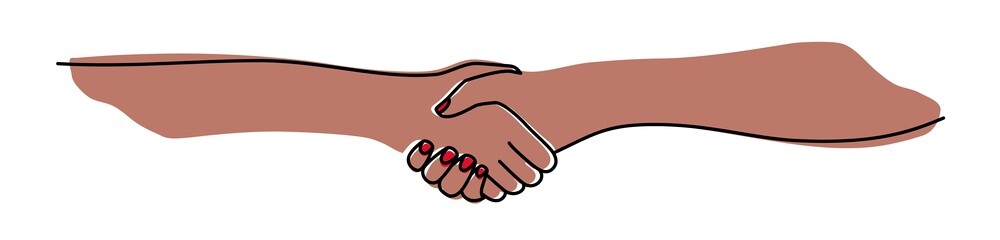 Handshake, agreement, introduction banner hand drawn with single line