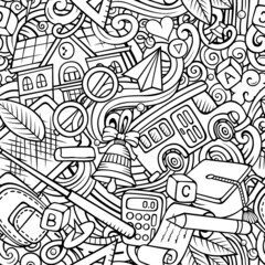 Cartoon cute doodles hand drawn School seamless pattern