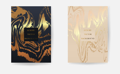Modern abstract cover design set. Luxury fashionable background with gold line pattern. Elite premium vector template for menu, brochure, flyer layout, presentation.