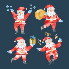 watercolor santa claus character collection vector design illustration