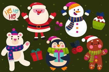 hand drawn christmas characters collection vector design illustration