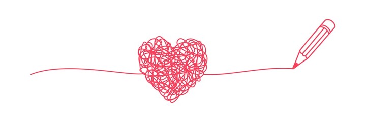 Tangled grungy heart scribble drawn with a pencil concept