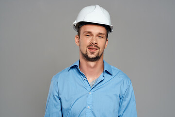 worker in a blue shirt work emotions isolated background