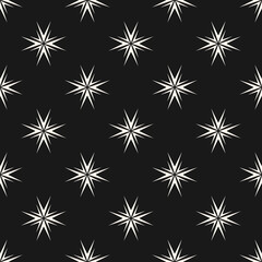 Abstract vector geometric floral ornament. Simple seamless pattern with small flower silhouettes, stars. Modern minimal texture. Black, white background. Design used for wallpaper, cover, textile