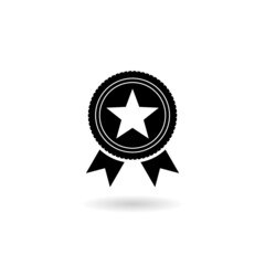 Badge star icon with shadow isolated on white background