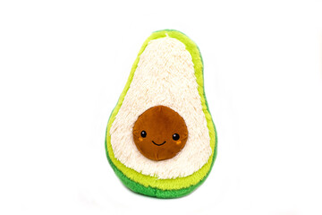 Soft toy avocado isolate on a white background. creative banner flyer with copy space, place for...