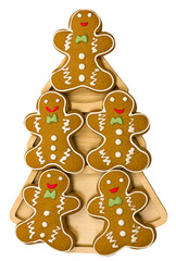 Pains d& 39 épice sur plaque de sapin de Noël en bois isolé sur fond blanc. Biscuits de Noël faits maison