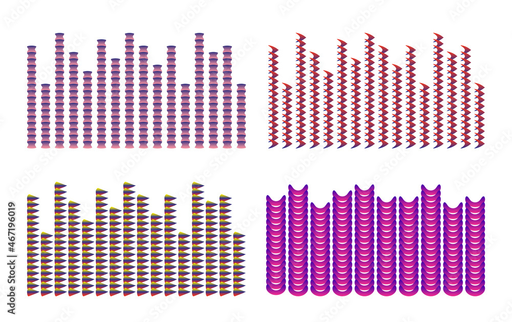 Poster pulse music equalizer set. audio colorful sound wave design. music graph color elements. digital med