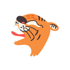 Head of an orange and black roaring tiger. Wild Cat predator vector modern flat style illustration
