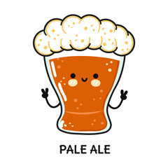 Funny cute happy glass of beer pale ale. Vector hand drawn doodle style cartoon character illustration icon design. Cute glass of beer pale ale mascot