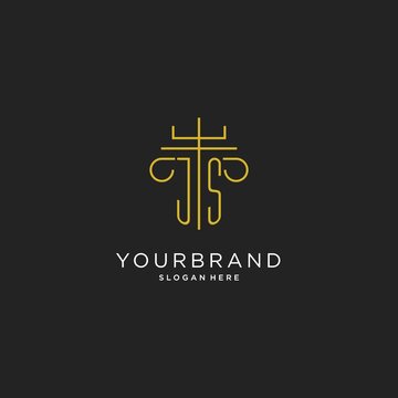 JS initial with monoline pillar logo style, luxury monogram logo design for legal firm