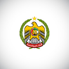50 UAE national day logo with falcon head icon in the UAE flag colors illustration banner. Sign of United Arab Emirates 2 December Spirit of the union 50 National day Anniversary Celebration Card 2021