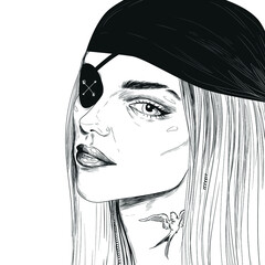 pirate portrait girl tattoo beautiful illustration