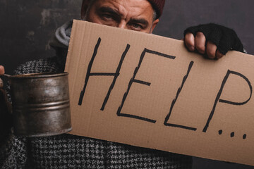 homeless man asking for help for hunger