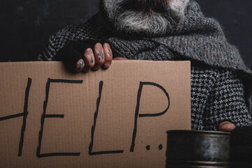 homeless man asking for help for hunger